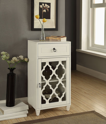 White Wood Accent Table with Glass Door - Ceara