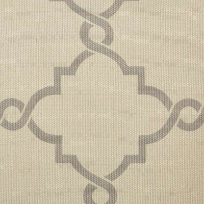 Fretwork Print Grommet Top Window Curtain Panel with Sunlight Filtering - Beige/Grey