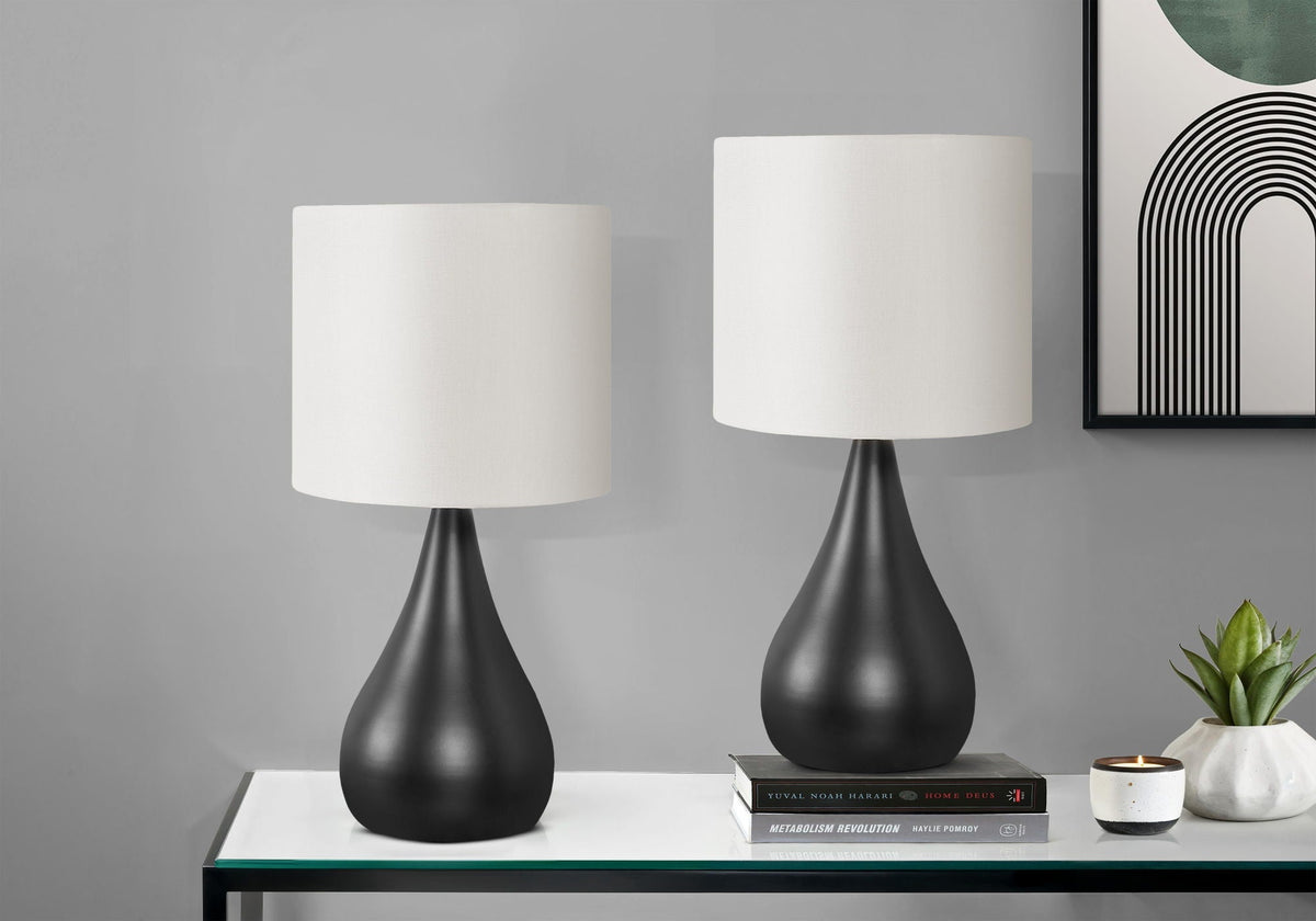 Contemporary Table Lamp Set with Ivory Linen Shades - Black