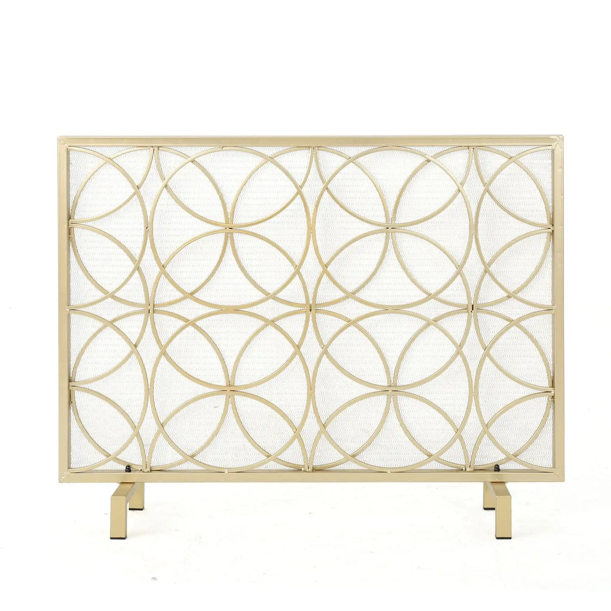 Thayer Single Panel Iron Fireplace Screen with Geometric Design - Black or Gold