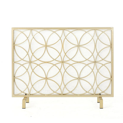 Thayer Single Panel Iron Fireplace Screen with Geometric Design - Black or Gold