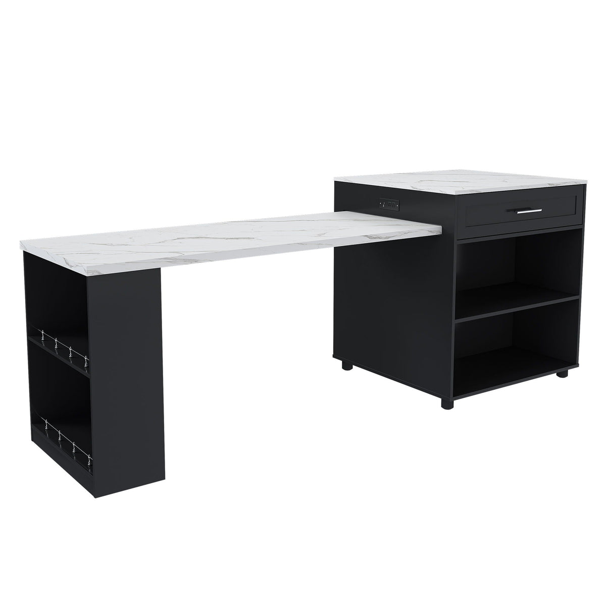 Expandable Kitchen Island with Power Outlet - Wood, White or Black
