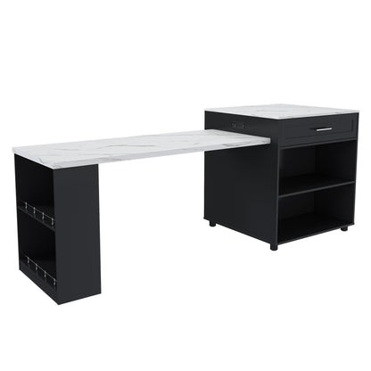 Expandable Kitchen Island with Power Outlet - Wood, White or Black