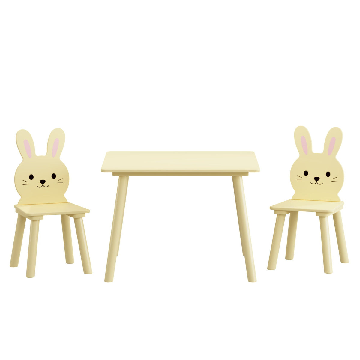 Yellow Bunny Table and Chair Set with 2 Bunny Chairs – Wood – Kids