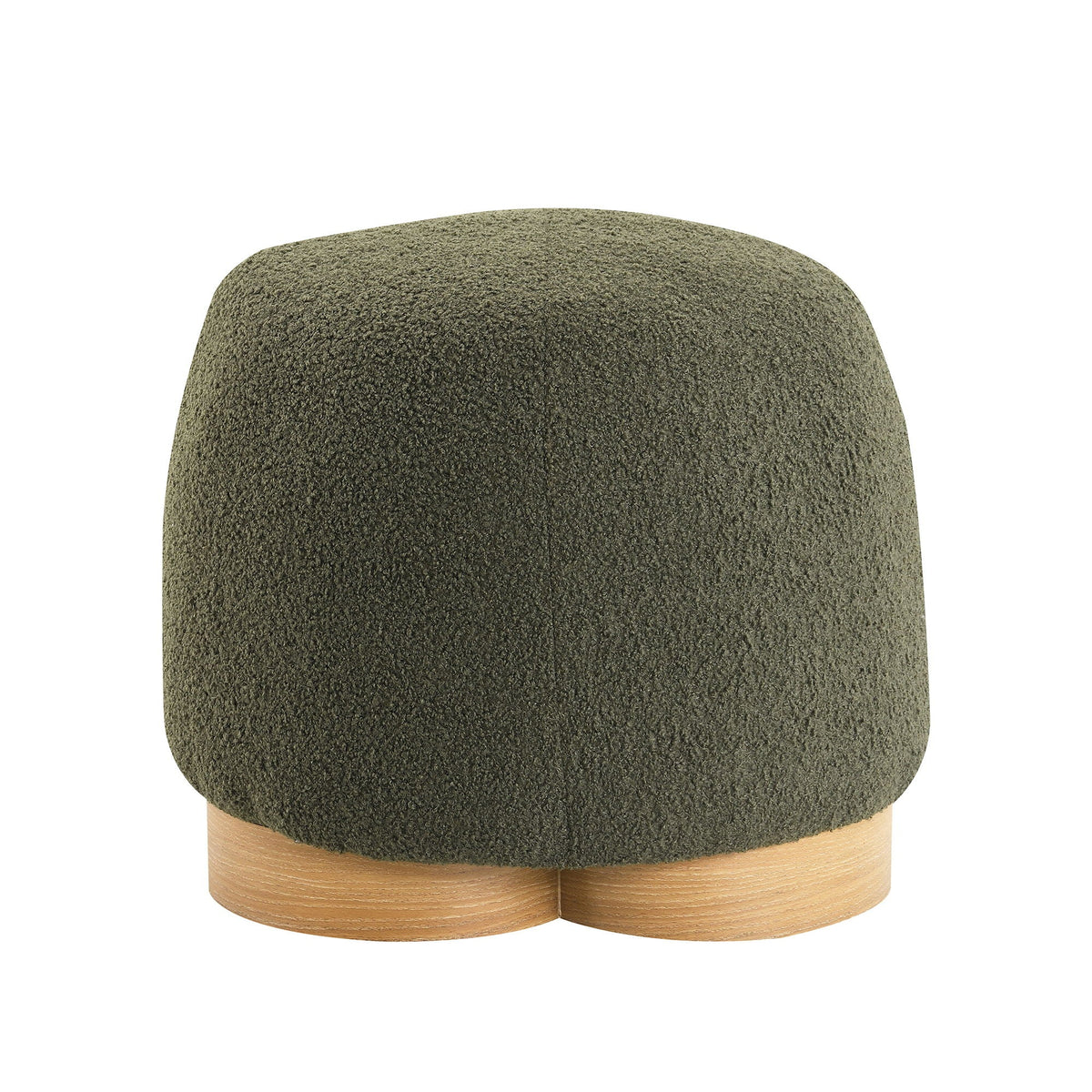 Round Soft Teddy Fabric Upholstered Ottoman with Metal Accents - White or Dark Green