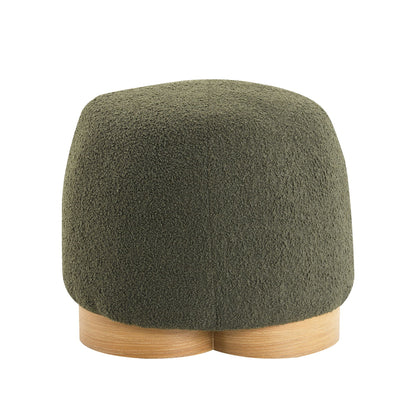 Round Soft Teddy Fabric Upholstered Ottoman with Metal Accents - White or Dark Green
