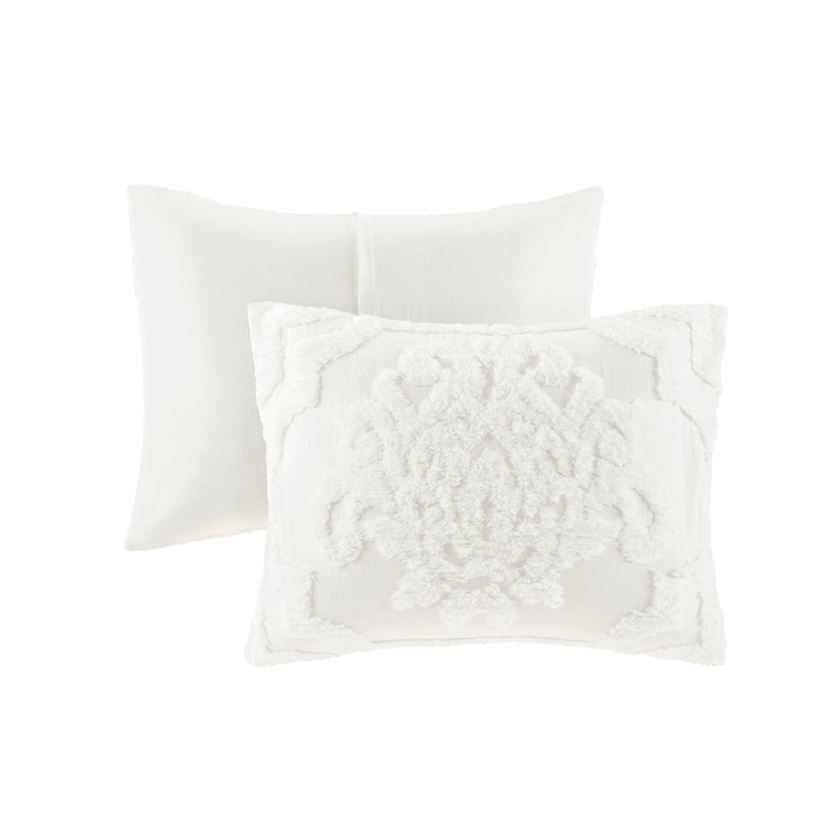 Tufted Cotton Chenille Damask Comforter Set with Shams - Off White