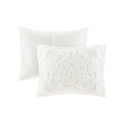 Tufted Cotton Chenille Damask Comforter Set with Shams - Off White