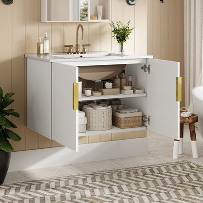 Modern Rectangular Bathroom Vanity With Sink and Soft-Close Storage - Black or White