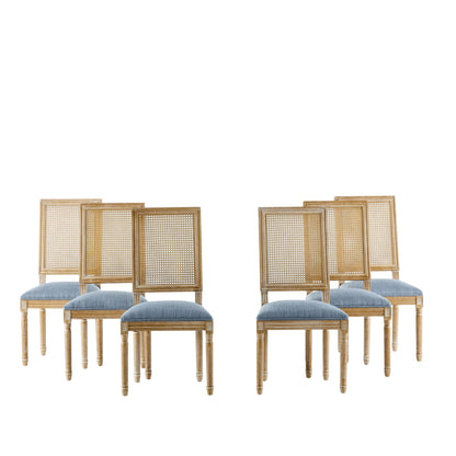 French Country Dining Chair with Rectangular Cane Backrest and Upholstered Seat