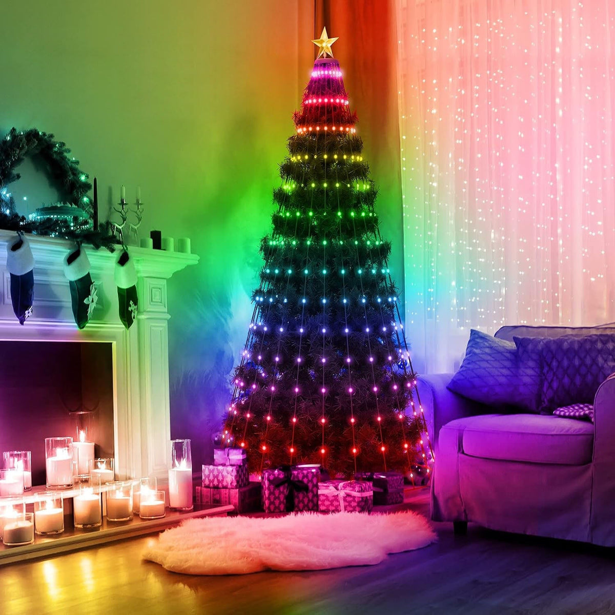 5.9FT 234Pcs LED Lights Collapsible Christmas Tree Light with Remote App Control IP65 Waterproof Customized Multi-Color Mode Timer Setting Work with A