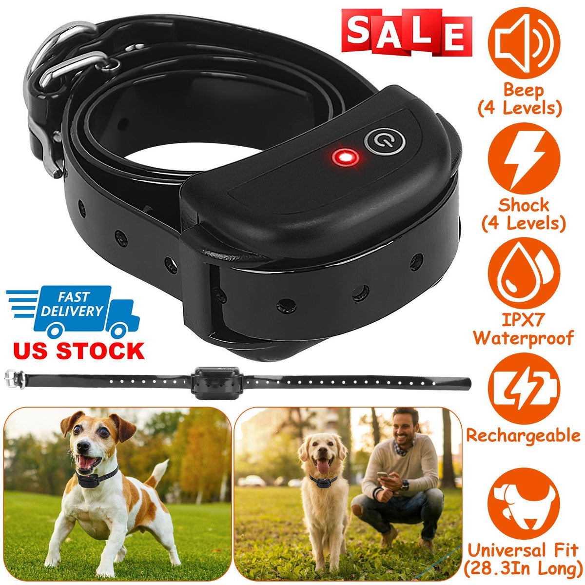 IPX7 Waterproof Electric Dog Training Collar Rechargeable Receiver Beep Shock for Small Medium Large Dogs