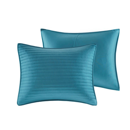 8 Piece Seersucker Comforter and Quilt Set with Hypoallergenic Fill – Aqua King/Cal King