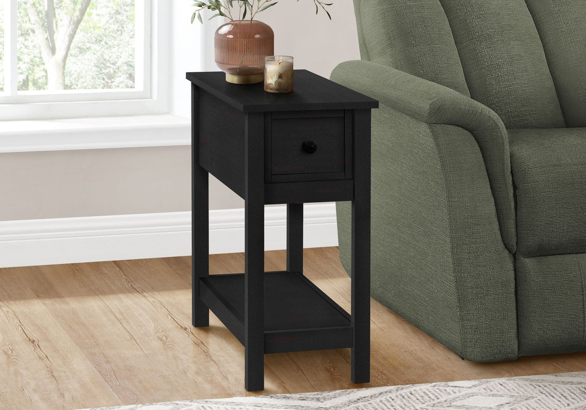 Narrow Wood End Table with Storage Drawer - Multiple Colors