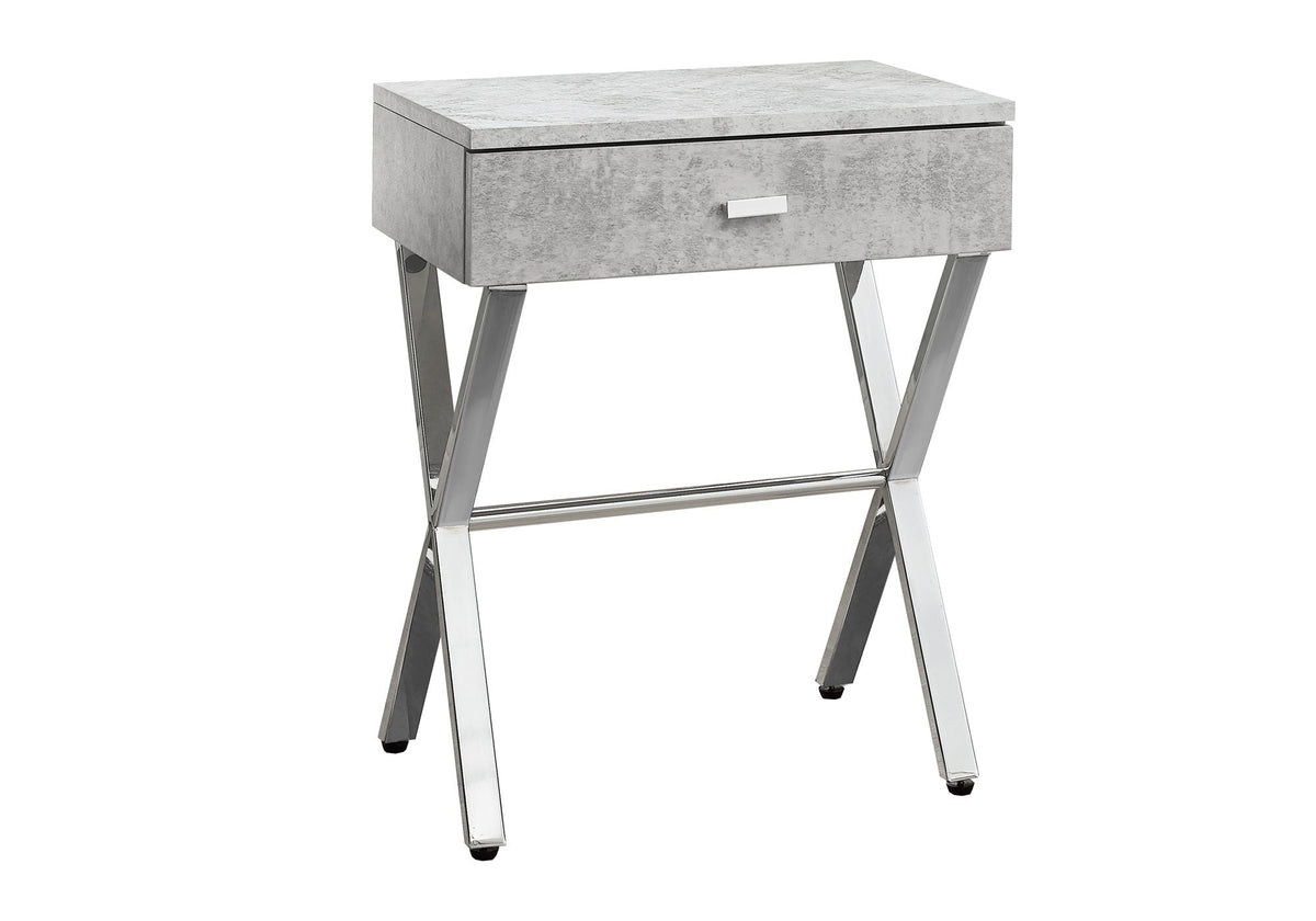 Accent Side X Table with Storage Drawer – Wood & Metal Modern Table