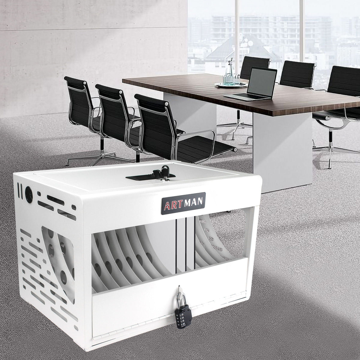 16 Bay Charging Cabinet with Locking Storage - White or Black