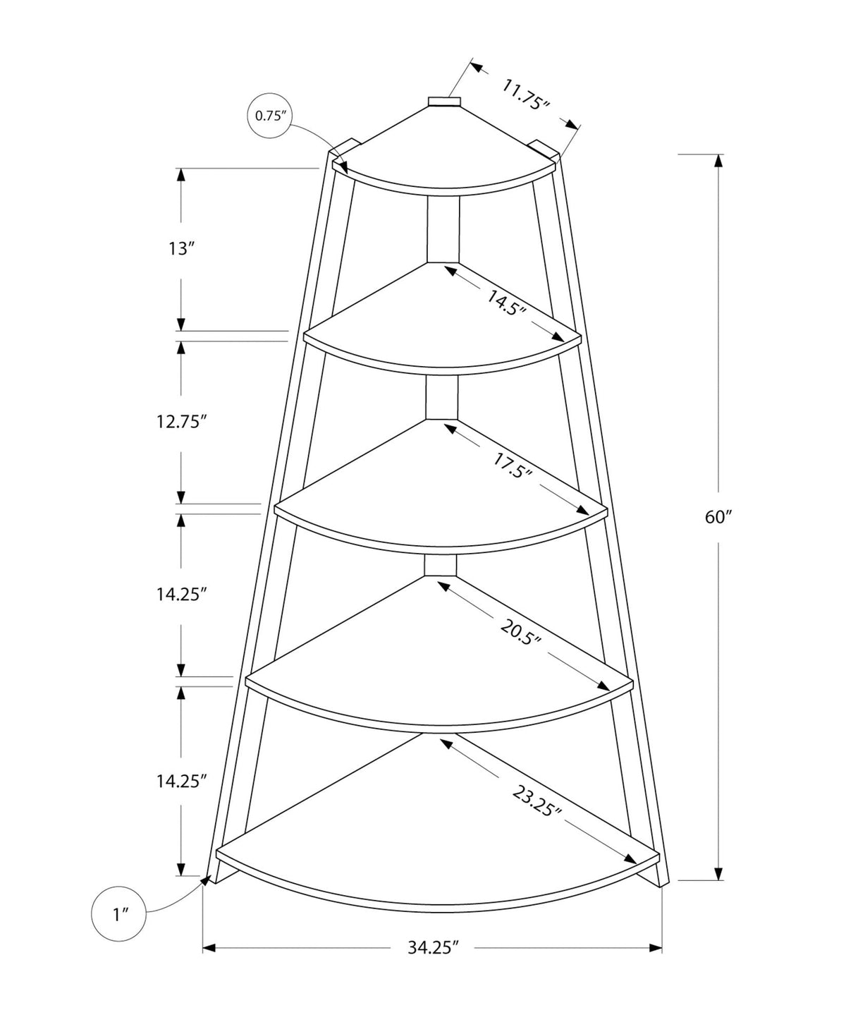 4-Tier Corner Bookshelf with 4 Fixed Shelves - White or Light Brown