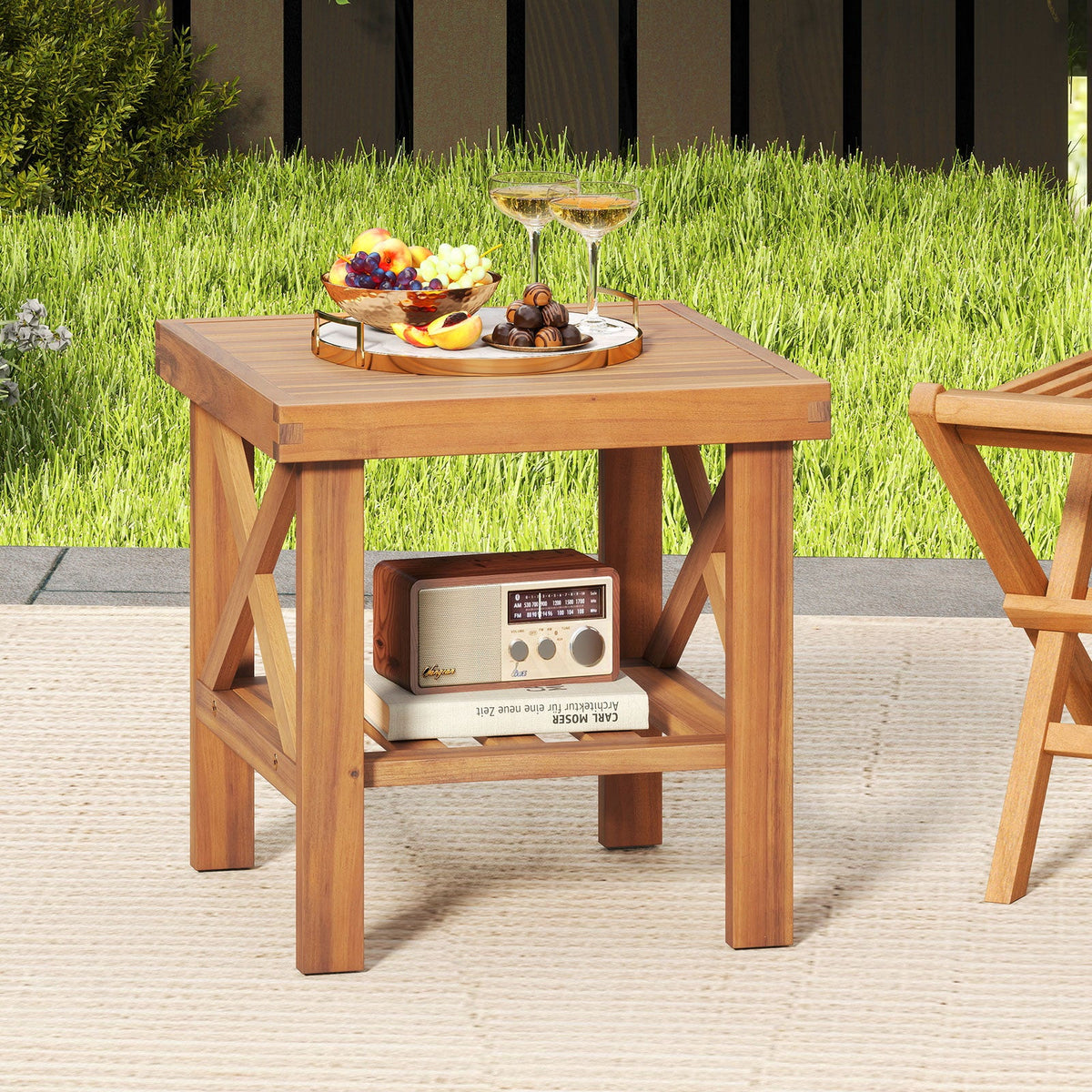 Outdoor Side Table with Storage Shelf for Small Space