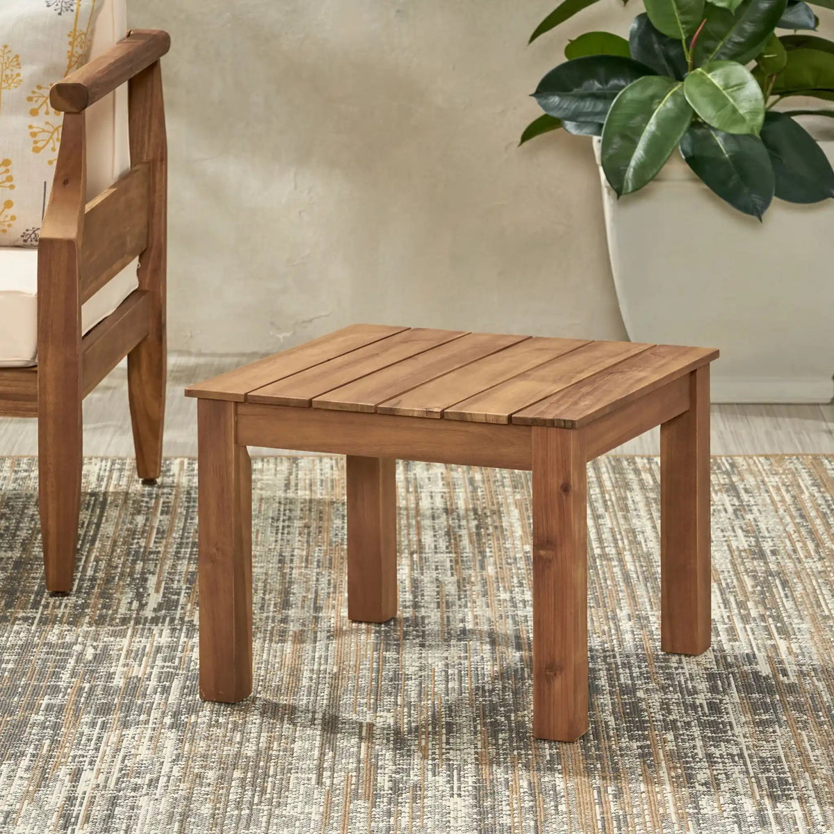 Halcyon Outdoor Side Table with Slat Design - Dark Gray or Dark Brown
