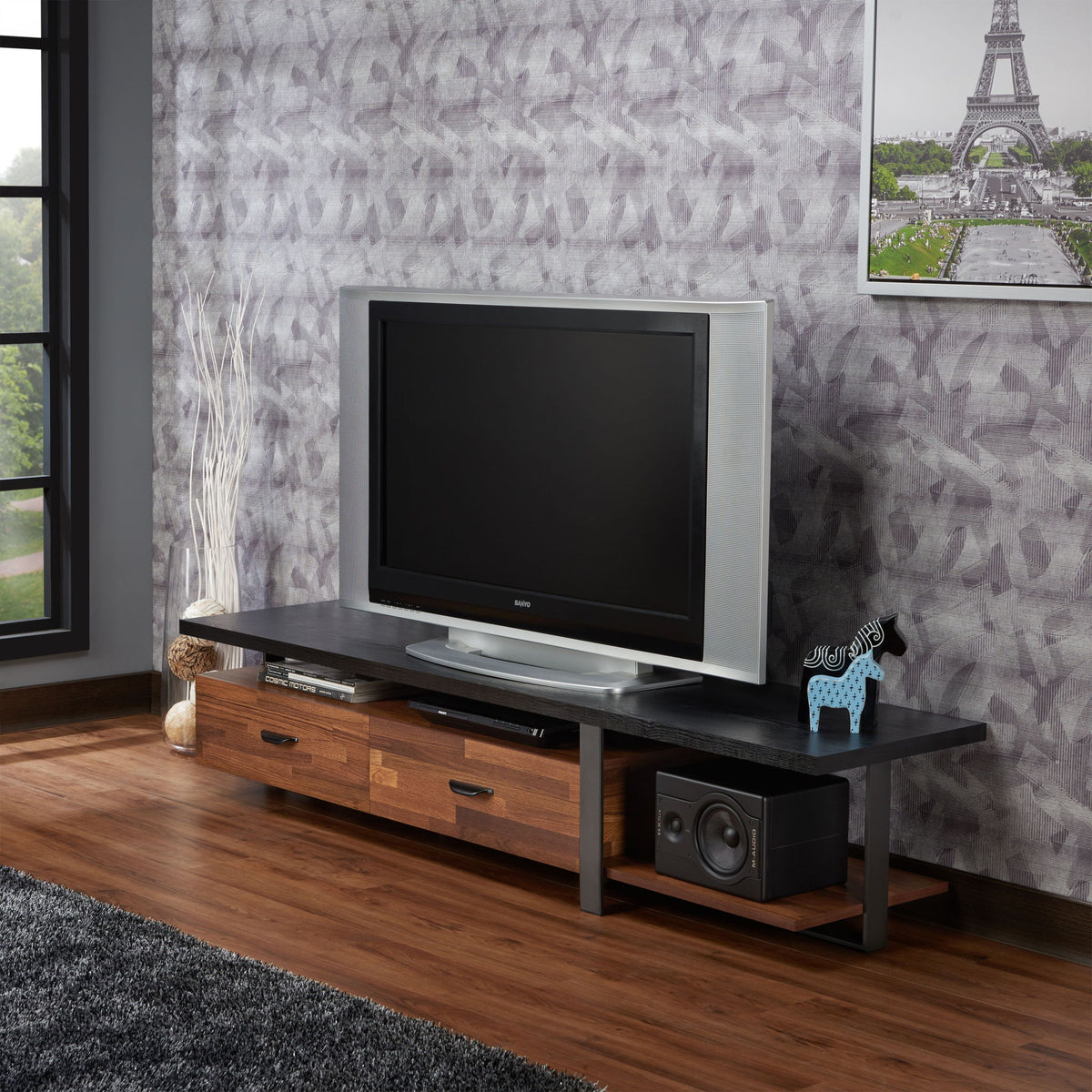 Elling TV Stand with Black Metal Legs - Walnut / Black