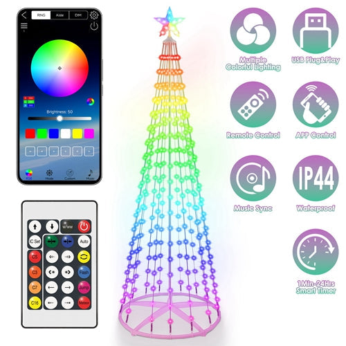 LED Smart Christmas Cone Tree – App & Remote Control, 210 Modes