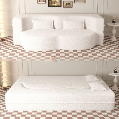 Modern Floor Futon Sofa Bed with Teddy Fabric and Two Pillows - Multiple Colors