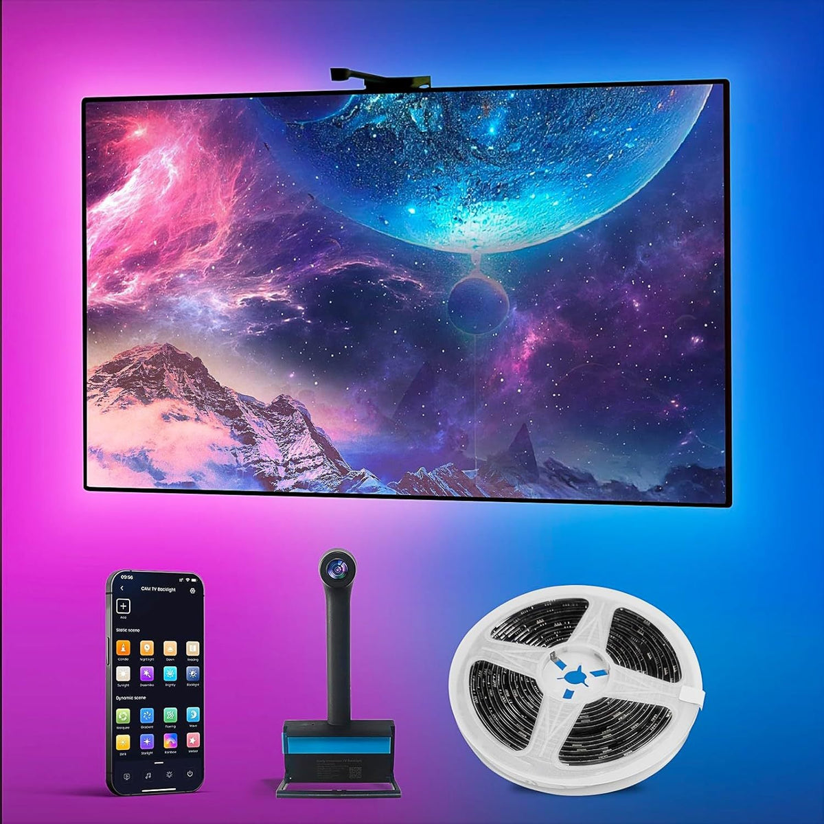 LED Light Strip Bluetooth Sync TV Background Ambient Light with Camera Color Matching