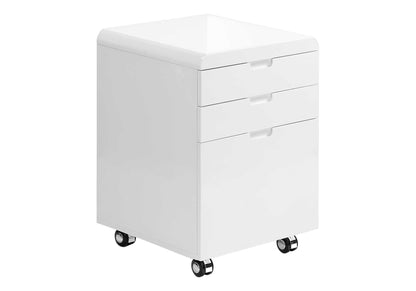 White Wood Rolling File Cabinet with Locking Storage Drawers - White