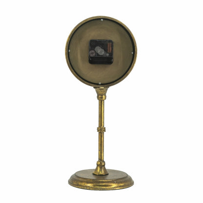 Vintage Inspired Gold Iron Table Clock with Pedestal Design - Gold