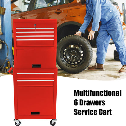 6 Drawer Lockable Tool Cabinet with Detachable Toolbox - Black, Red, or Blue
