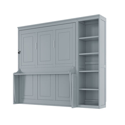 Murphy Bed with Desk and Bookshelf - Solid Pine, Full & Queen Sizes