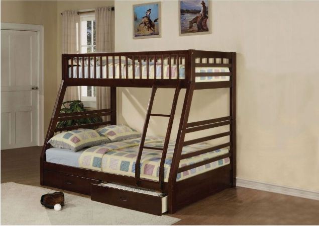 Jason Bunk Bed with Storage - Twin Over Full - White, Dark Gray, or Dark Brown