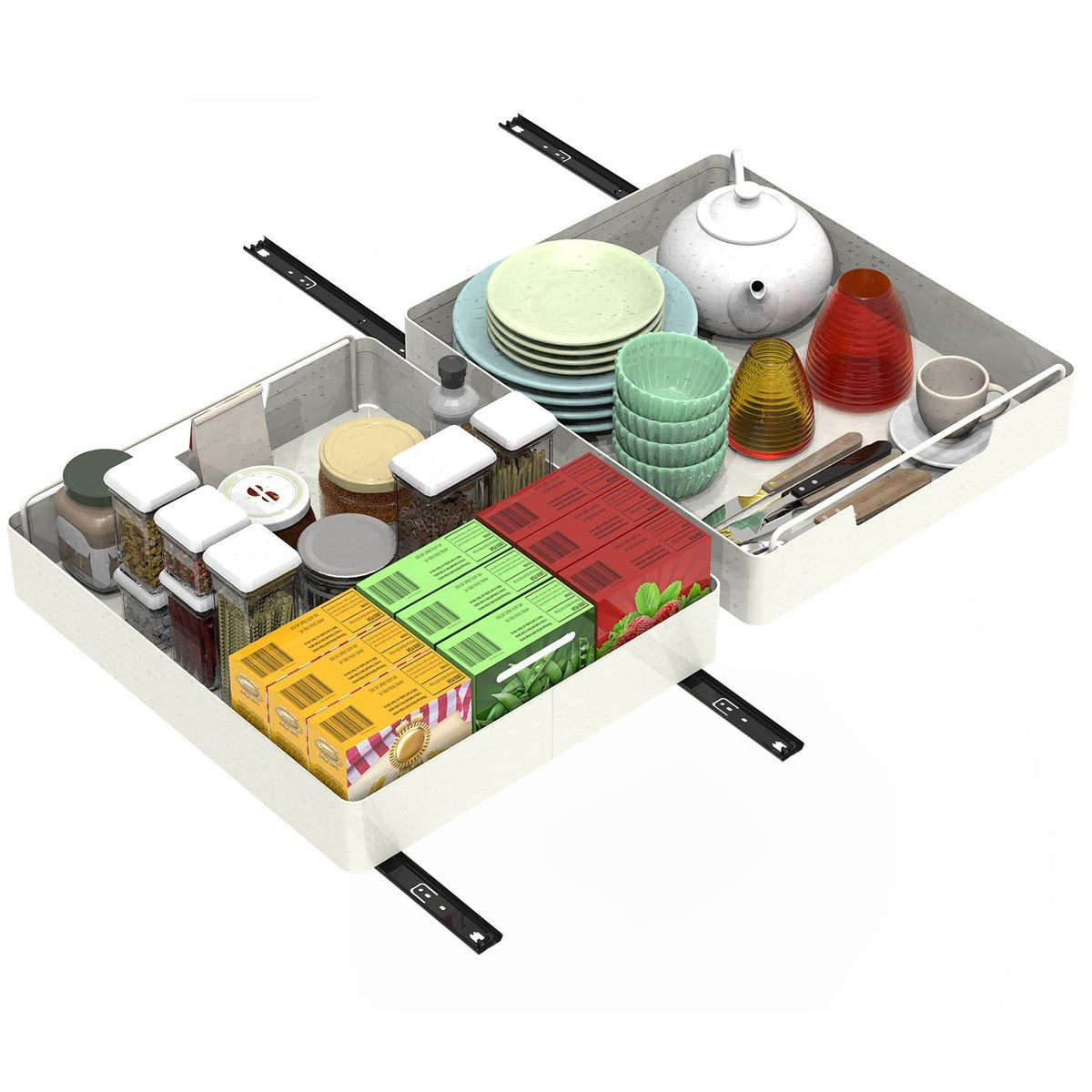 2Pcs Pull Out Cabinet Organizers Sliding Shelf Spice Rack Carbon Steel Roll Out Drawers Fixed with Adhesive Nano Film with Handle 55LBS Max Load