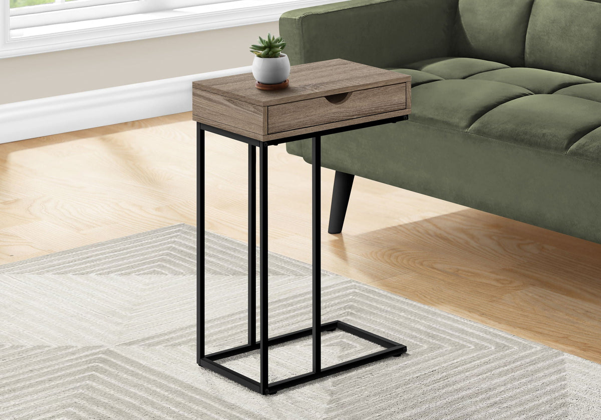 C-Shaped Accent Table with Storage Drawer - Light Brown or White