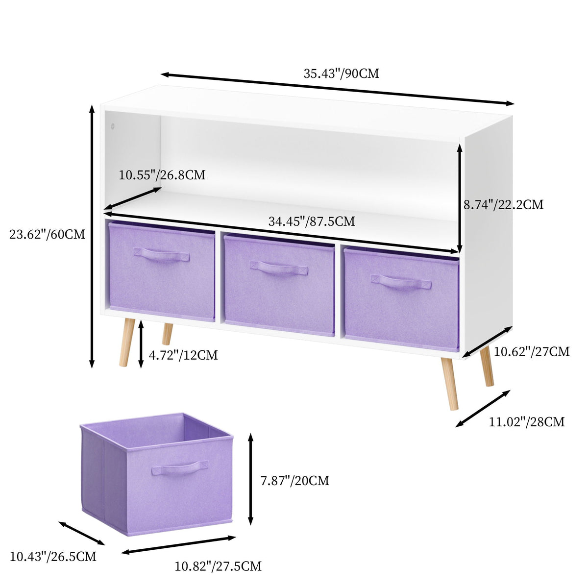 Bookcase With Collapsible Drawers Organizer - Gray, Pink, or Purple