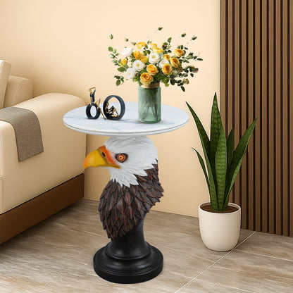 Eagle Head Accent Table with Faux Marble Top - White/Brown
