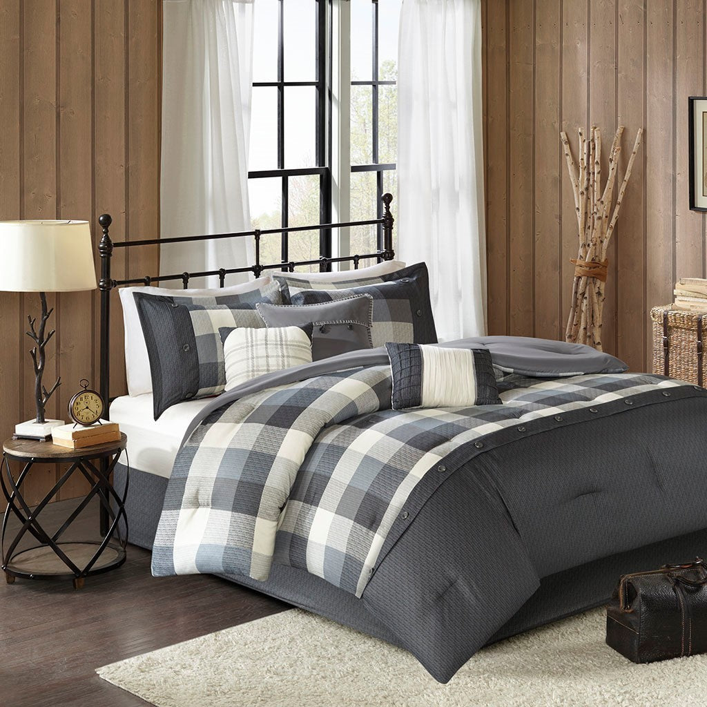 Grey Herringbone Comforter Set with Decorative Pillows - California King