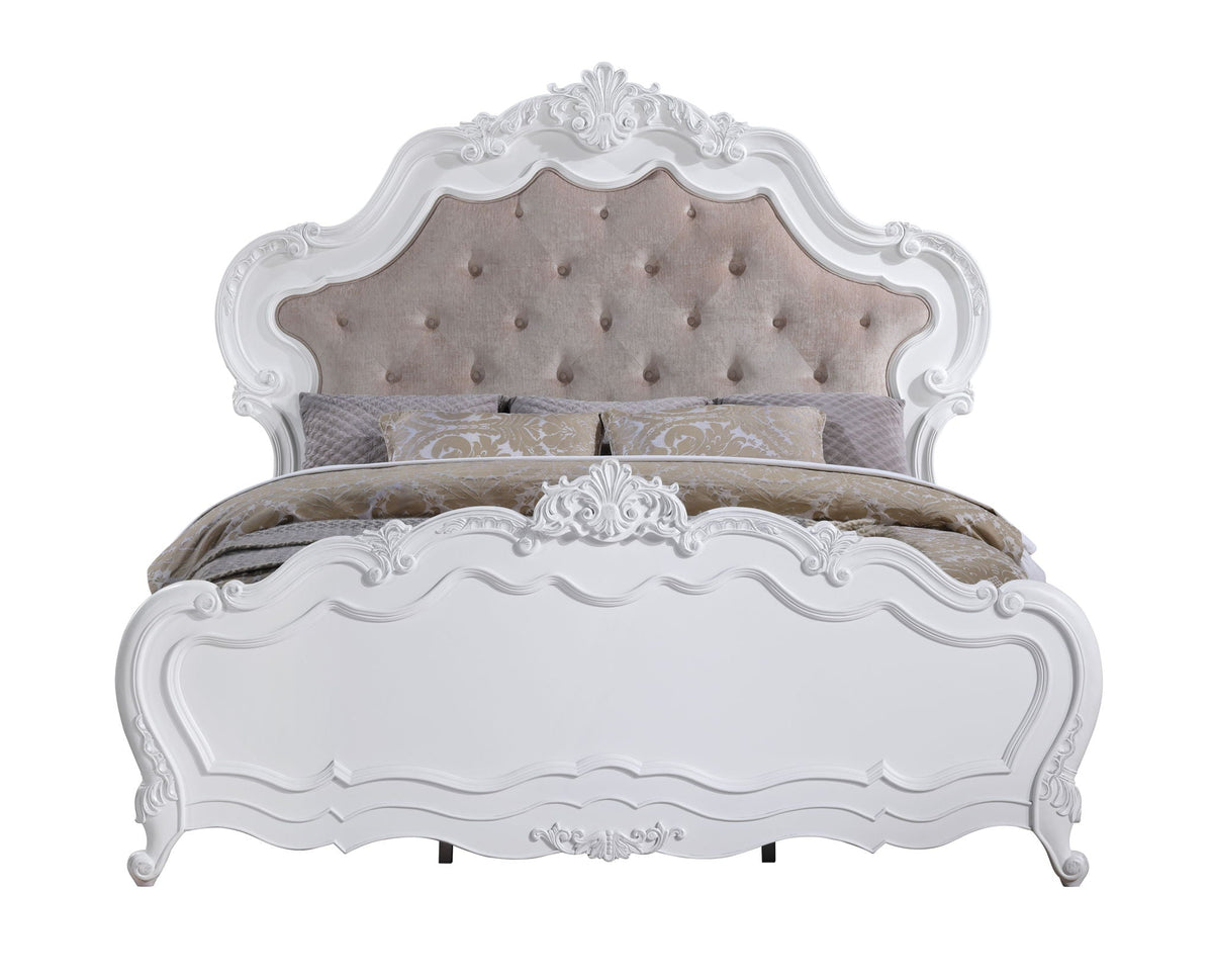 Latisha Wood Slat Bed with Fabric Headboard - White