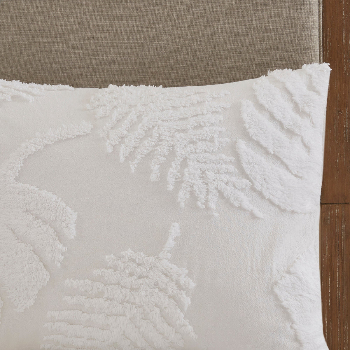 Tufted Cotton Chenille Palm Comforter Set with Palm Leaf Design - Off White