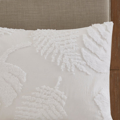 Tufted Cotton Chenille Palm Comforter Set with Palm Leaf Design - Off White
