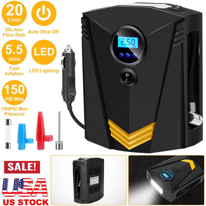 Tire Inflator 12V DC 100W 150PSI Digital Tire Pump w/LCD Display Electric Air Compressor Pump 20L/Min Air Flow