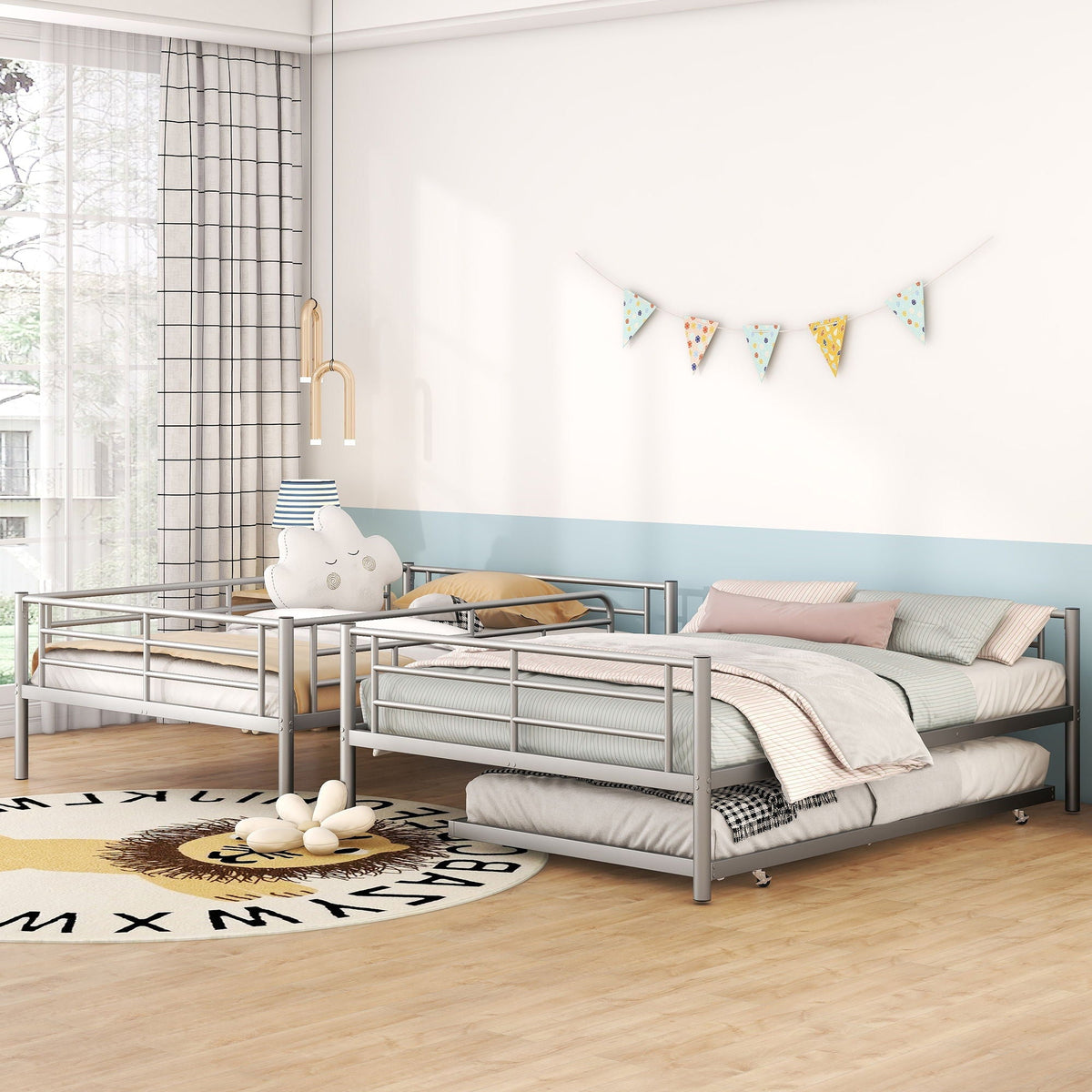 Steel Construction Bunk Bed with Convertible Design - Multiple Colors