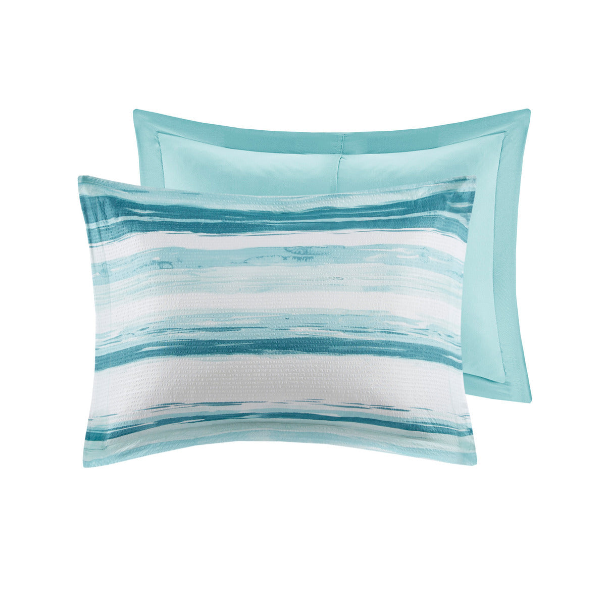 8 Piece Seersucker Comforter and Quilt Set with Hypoallergenic Fill – Aqua King/Cal King