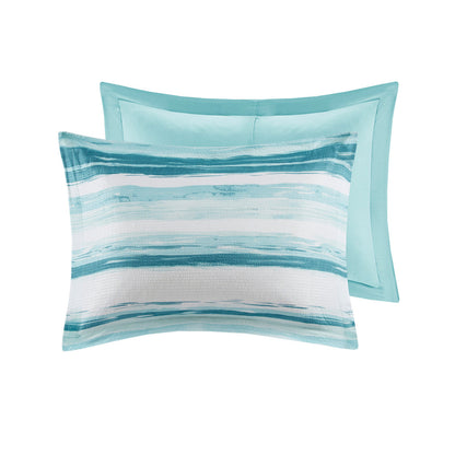 8 Piece Seersucker Comforter and Quilt Set with Hypoallergenic Fill – Aqua King/Cal King