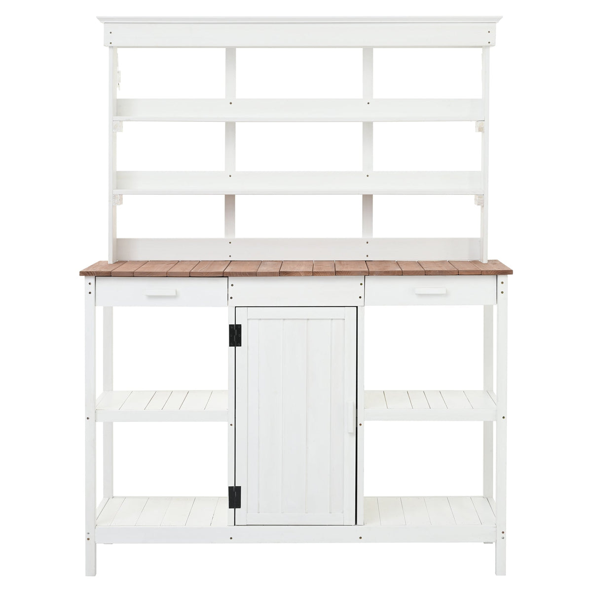 66" Farmhouse Potting Bench Table with Drawers and Shelves - Natural Fir