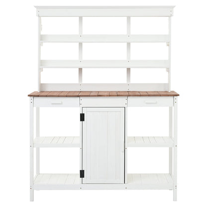 66" Farmhouse Potting Bench Table with Drawers and Shelves - Natural Fir