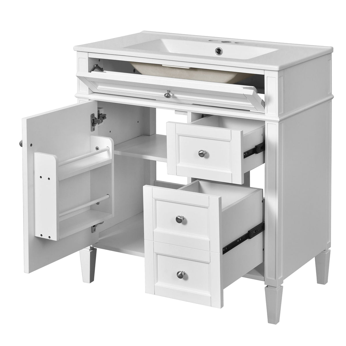 Bathroom Vanity with Ceramic Top Sink and Storage Drawers - Multiple Colors