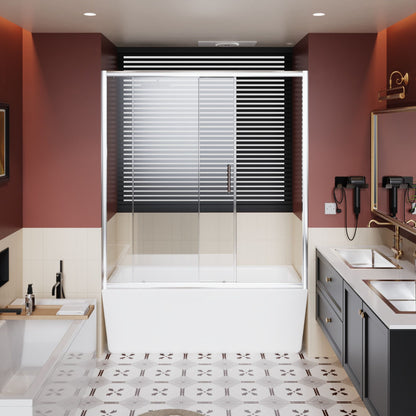 Single Sliding Shower Door for Bathtub with Chrome Handle - Chrome