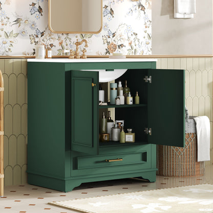 Bathroom Vanity with Sink and Adjustable Shelf - White, Green, Black