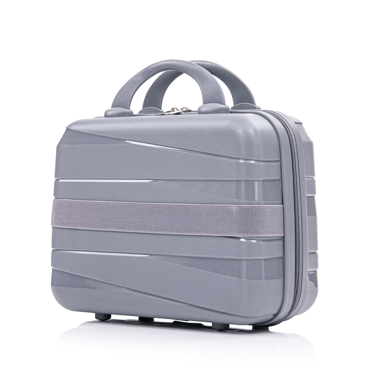 4-Piece Polypropylene Luggage Set with Spinner Wheels and Cosmetic Case - Light Gray